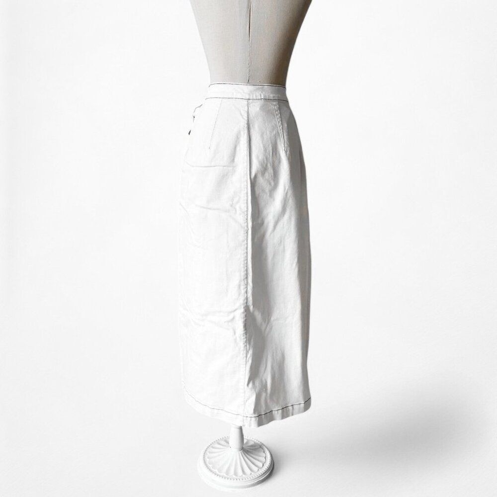 Jason Wu White Button Front Detail A-Line Denim High Waisted Maxi Skirt Size XS - Picture 5 of 6